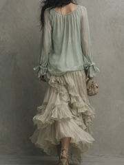 Mint Chiffon Ruffle Blouse & Layered Skirt Set