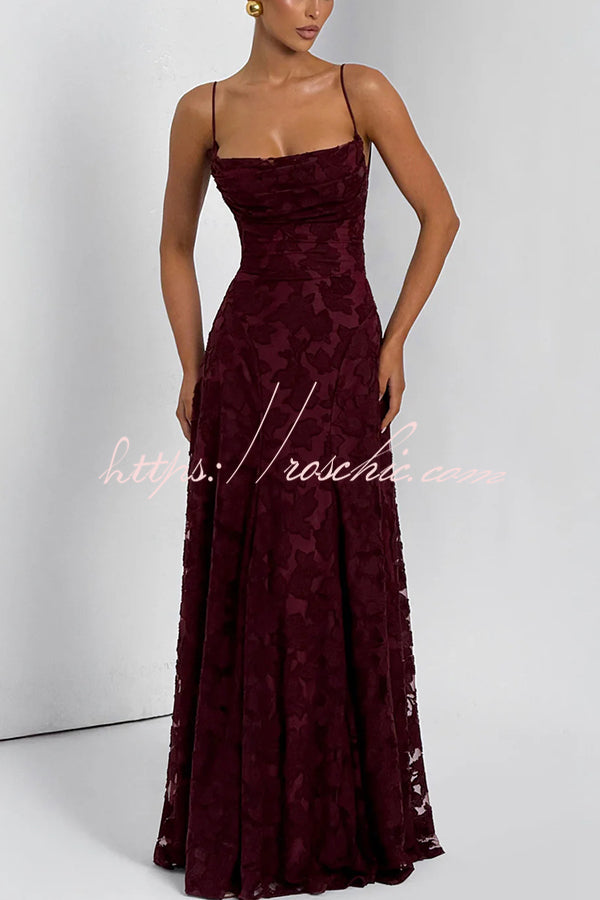 Floral Burnout Jersey Cowl Neck Lace-Up Maxi Dress