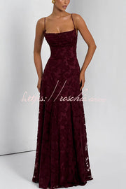 Floral Burnout Jersey Cowl Neck Lace-Up Maxi Dress