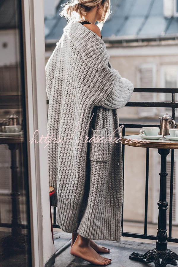 Chunky Knit Oversized Midi Cardigan with Pockets