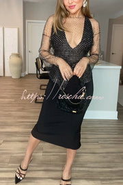 Diamond Mesh Bell Sleeve Top with Boat Neck