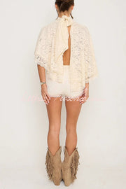 Lace Openwork Batwing Top & Slim Shorts Set – Vacation