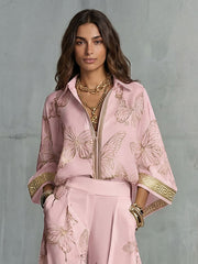 Set bluză jacquard și pantaloni cu picioare largi | Boho Luxe