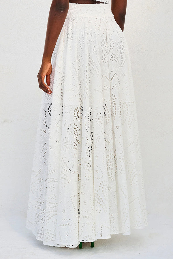 Embroidered Lace High-Rise Maxi Skirt with Pockets