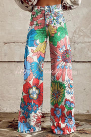 Pantalon large imprimé avec poche boutonnée – Coupe ample