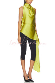 Satin Halter Top with Tie Neck and Open Back, Loose Fit