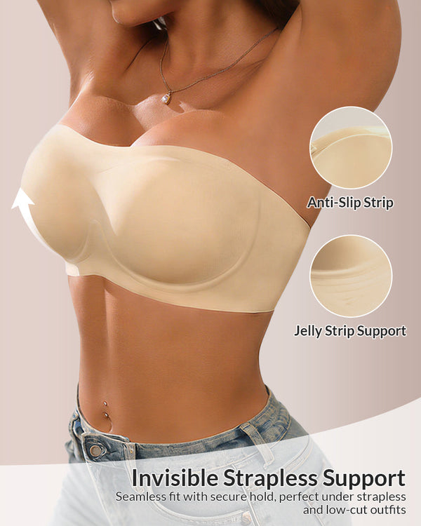 Seamless Strapless Push-Up Bandeau Bra with Anti-Slip Grip
