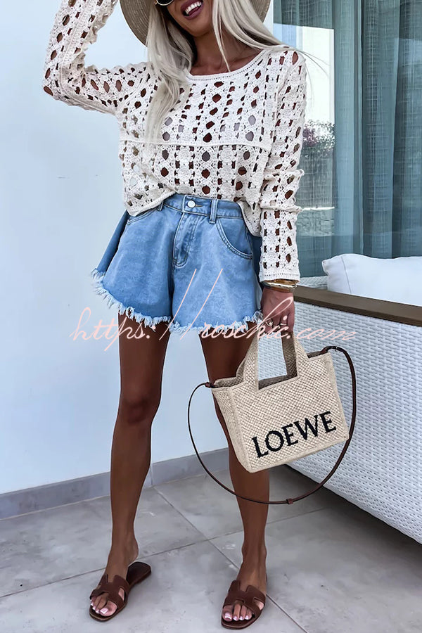 Hollow Out Long Sleeve Loose Cover-Up Top | Vacation Wear