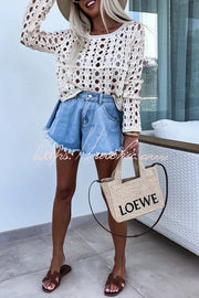 Hollow Out Long Sleeve Loose Cover-Up Top | Vacation Wear