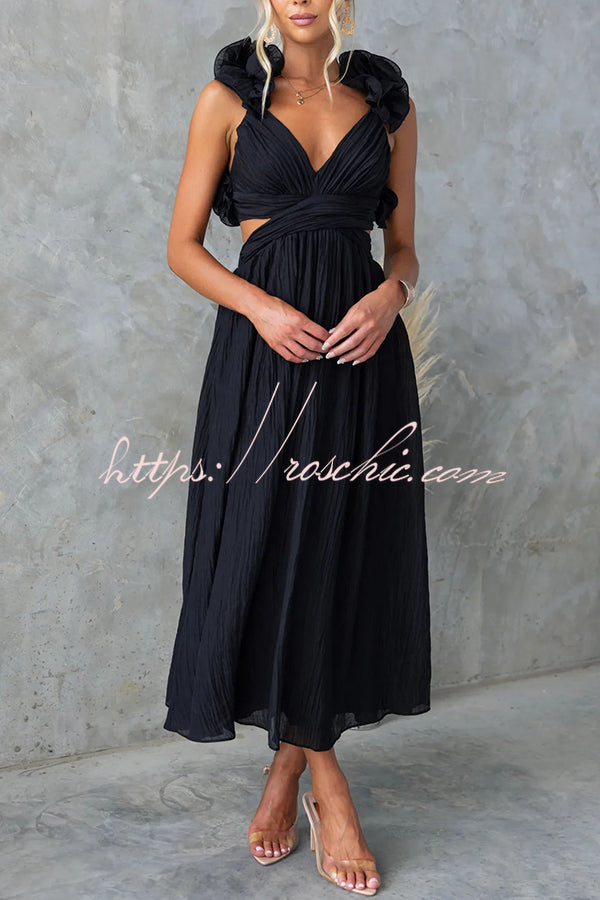 Floral Chiffon Ruffle Maxi Dress with Lace-Up Back