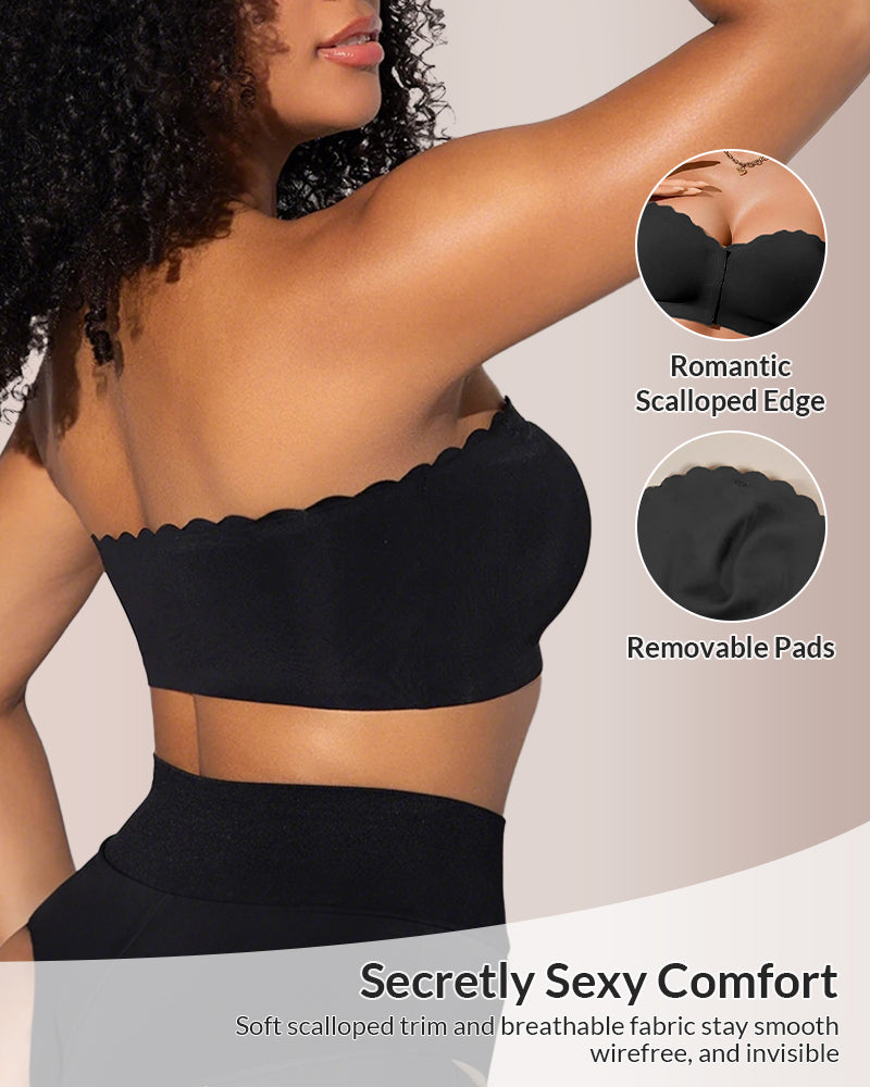 Strapless Front-Closure Bandeau Bra with Clear Straps