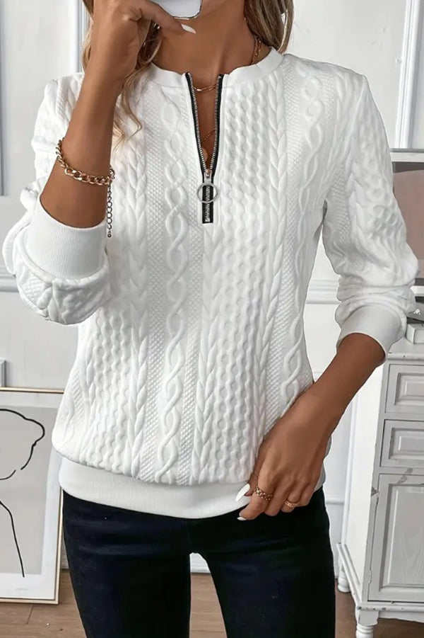 Women's Casual Zip-Up Sweatshirt with Round Neck