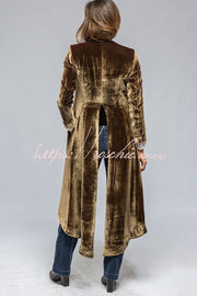 Women's Velvet Long Coat with Pockets and Slit Hem