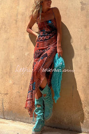 Printed Cowl Neck Lace-Back Midi Dress – Loose Fit