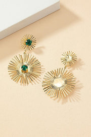 Emerald Rhinestone Line Earrings in Gold-Plated Metal