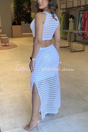 Knit Texture Side Cutout Sleeveless Stretch Maxi Dress