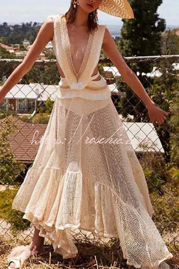 Sheer Mesh Lace Ankle-Length Beach Skirt – Loose Fit