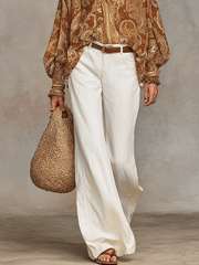 Bohemian Paisley Long Sleeve Blouse with Adjustable Neckline