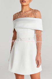 Off-the-Shoulder Mini Dress with Pockets & Removable Belt