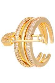 Three-Color Geometric Open Ring with Detachable Brooch Pin