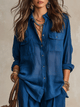 Indigo linned Button-Down skjorte – afslappet langærmet bluse