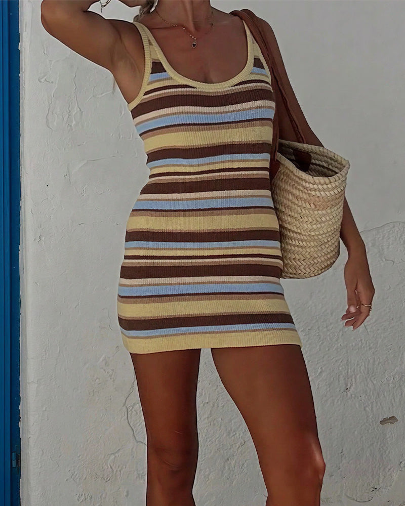 Retro Striped Knit Bodycon Mini Dress