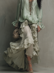 Mint Chiffon Ruffle Blouse & Layered Skirt Set