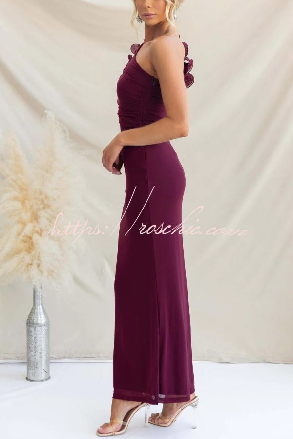 One-Shoulder Mesh Maxi Dress – Slim Fit Party Dress