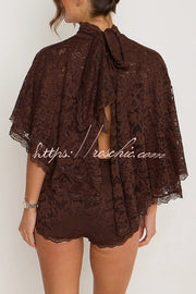 Lace Openwork Batwing Top & Slim Shorts Set – Vacation