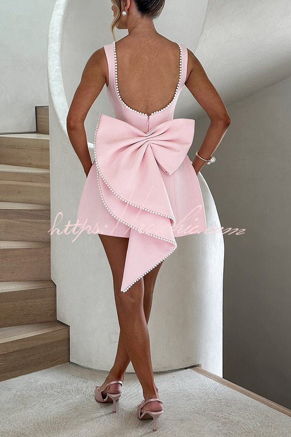 Pearl Bow Mini Dress – Sleeveless Slim-Fit Party Dress