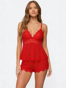 Duniii Lace Trim Cami & Shorts Pajama Set