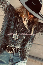 Sequin Tassel Long Sleeve Loose Party Top