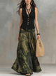 Black Tailored Vest & Printed Maxi Skirt Set