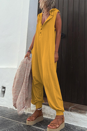 Sleeveless Hooded Cotton Blend Jumpsuit with Pockets