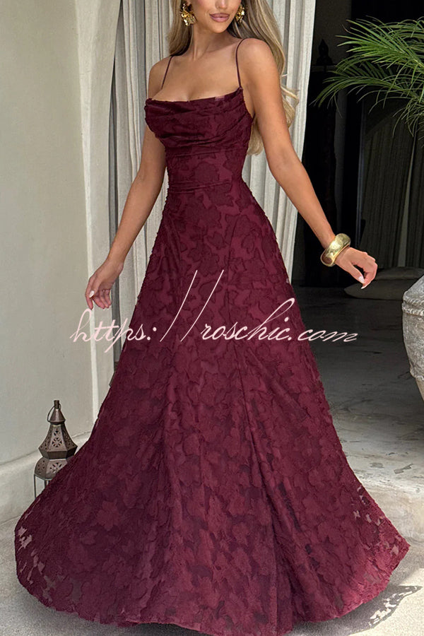Floral Burnout Jersey Cowl Neck Lace-Up Maxi Dress