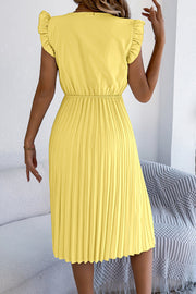 Lace-Trim V-Neck Sleeveless Pleated Midi Dress