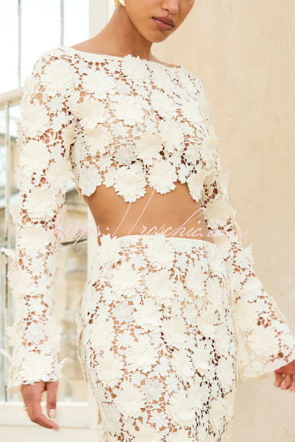 Lace Long Sleeve Backless Top & Fishtail Maxi Skirt Set