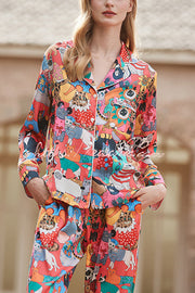 Cat Print Long Sleeve Two-Piece Set – Casual Lounge Outfit