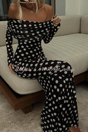 Polka Dot Off Shoulder Ruched Maxi Dress – Slim Fit