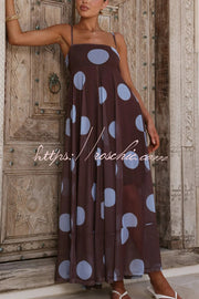 Polka Dot Mesh Maxi Dress | Spaghetti Strap Square Neck