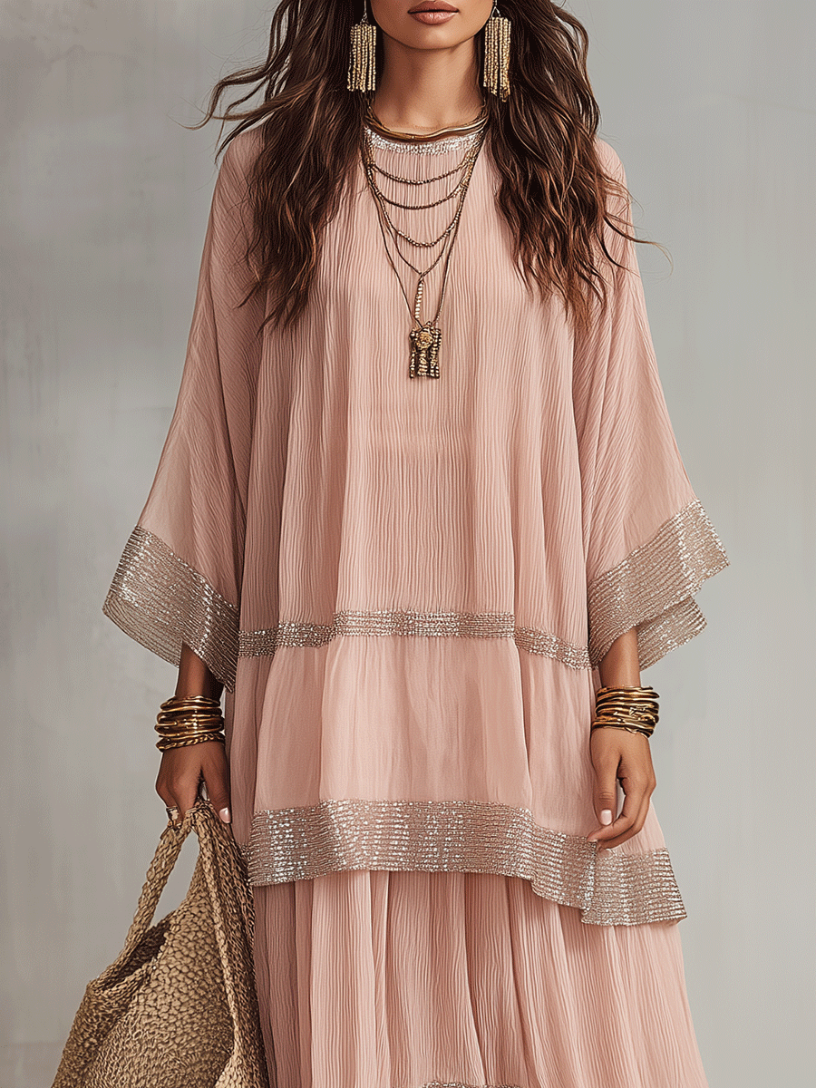 Soft Pink Chiffon Maxi Dress with Flutter Sleeves