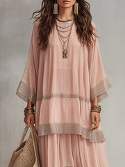 Soft Pink Chiffon Maxi Dress with Flutter Sleeves