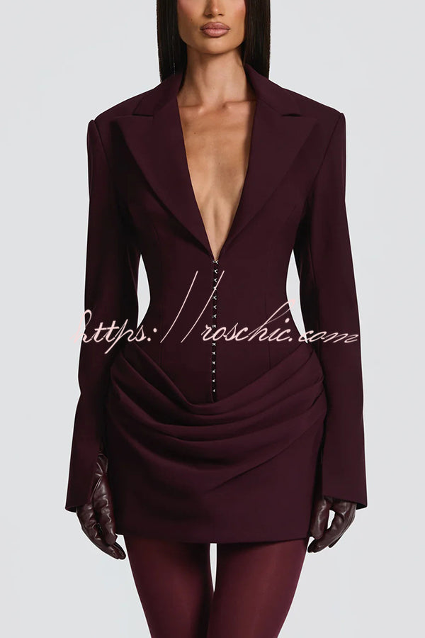 Slim-Fit V-Neck Mini Dress – Long Sleeve Office Style