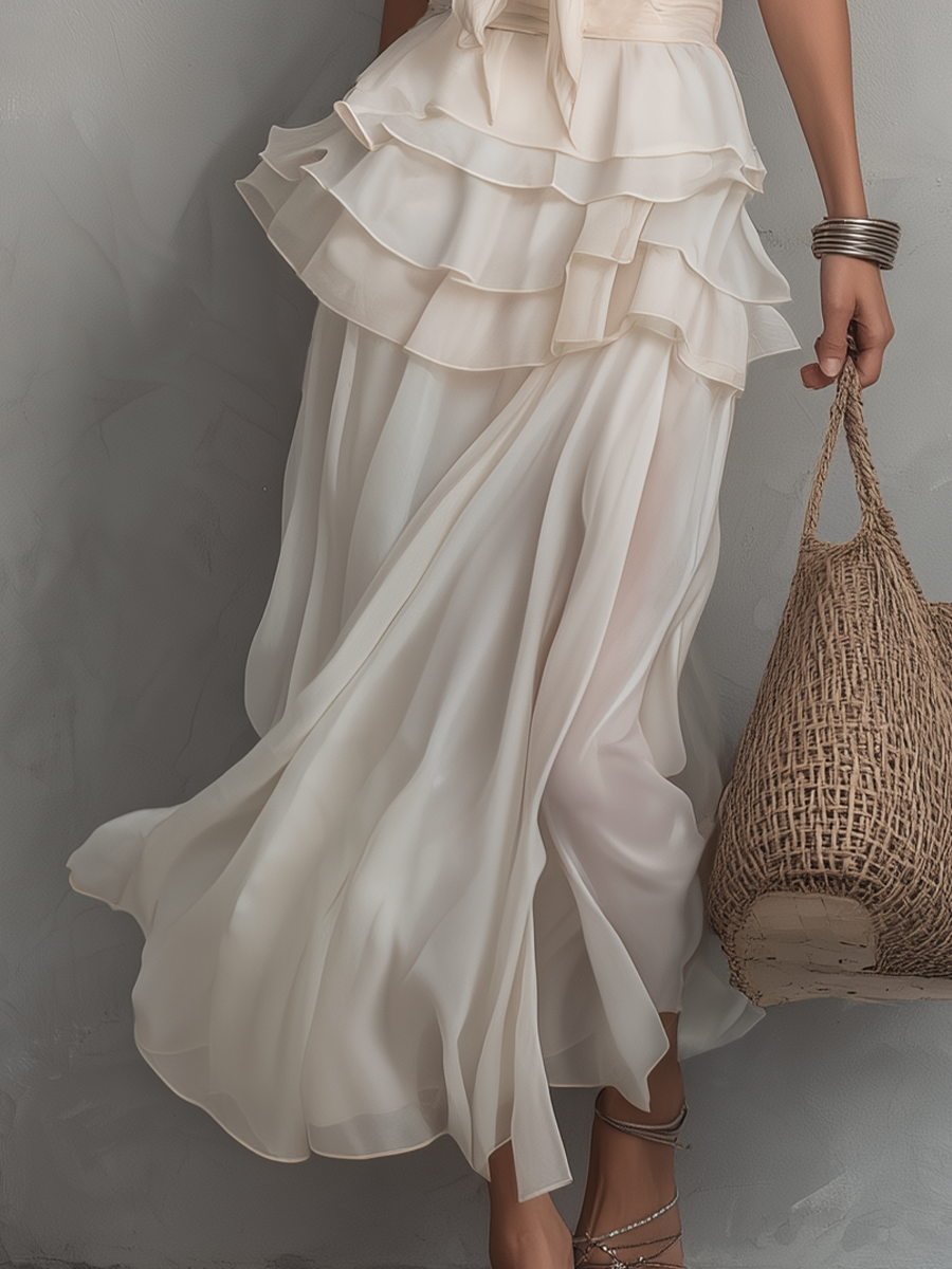Layered Chiffon Skirt Set – Tiered Midi Two-Piece