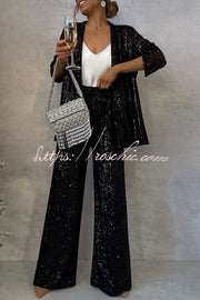 Sequin Open Front Long Sleeve Drape Coat