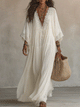 Cremehvid Boho Maxikjole | Flowy feriekjole i lag