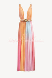 Chiffon Ombré Print Belted Vacation Maxi Dress