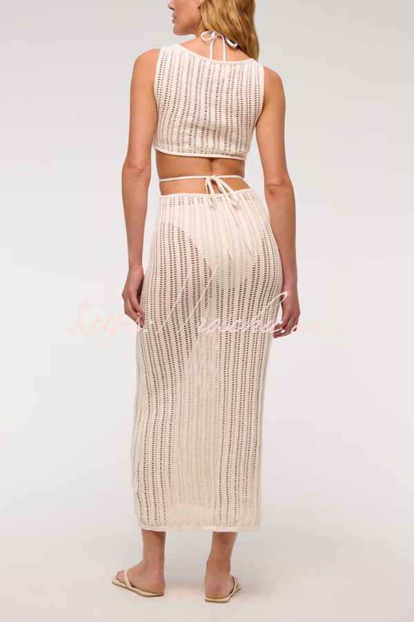 Crochet Knit Cutout Waist Maxi Dress for Beach & Vacation