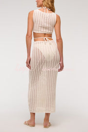 Crochet Knit Cutout Waist Maxi Dress for Beach & Vacation
