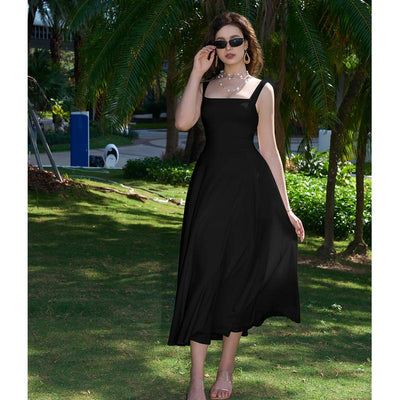 Women's Sleeveless Square Neck A-Line Maxi Dress with Pockets